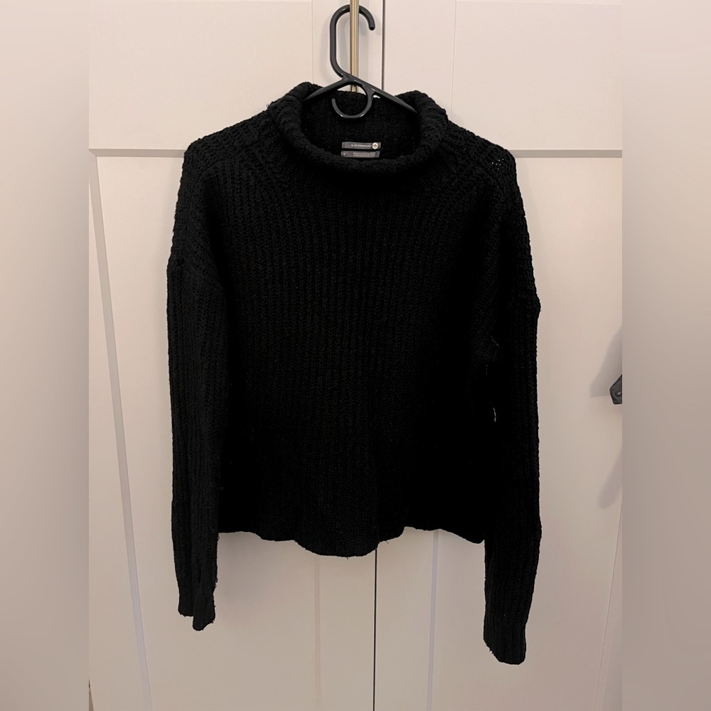 Anthropologie Chunky Black Knit Cowlneck Sweater